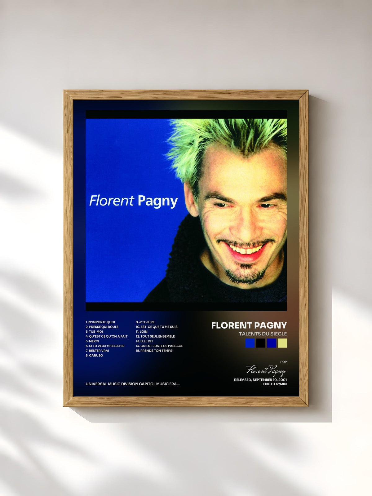 #bois Tableau de l'album Talents Du Siecle de Florent Pagny, cadre en bois brut, imprimé et encadré en France