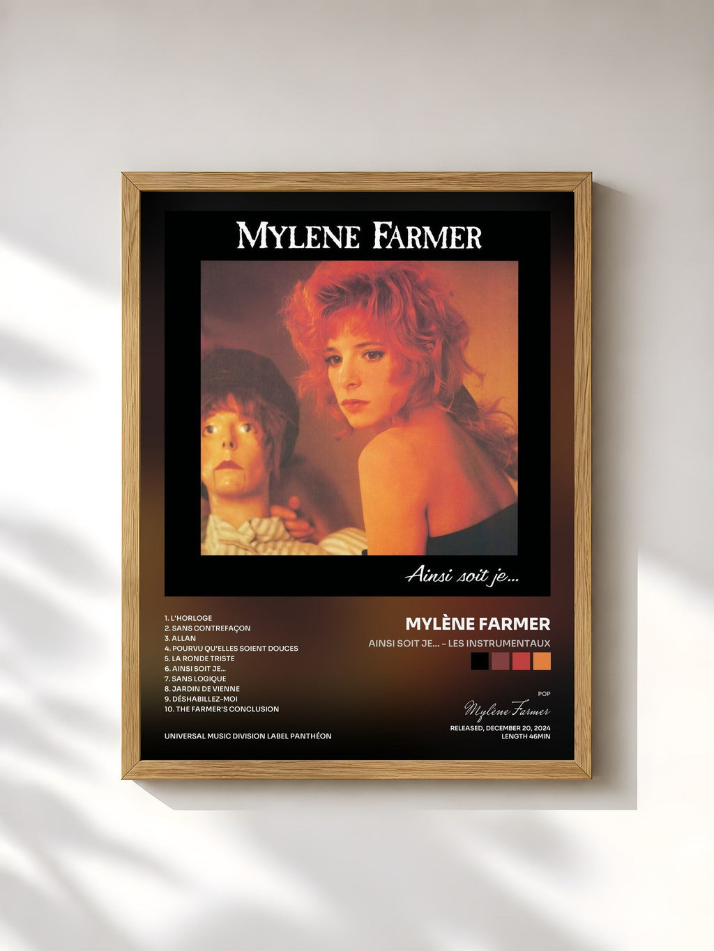 #bois Tableau de l'album Ainsi soit je... - Les instrumentaux de Mylène Farmer, cadre en bois brut, imprimé et encadré en France