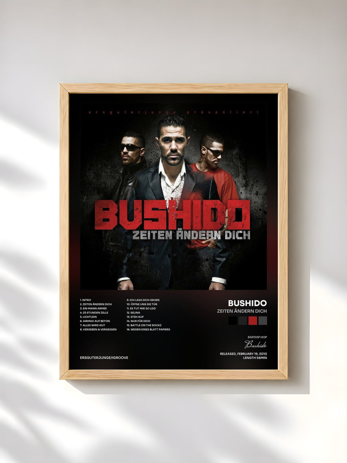 #bois Tableau de l'album Zeiten ändern dich de Bushido, cadre en bois brut, imprimé et encadré en France