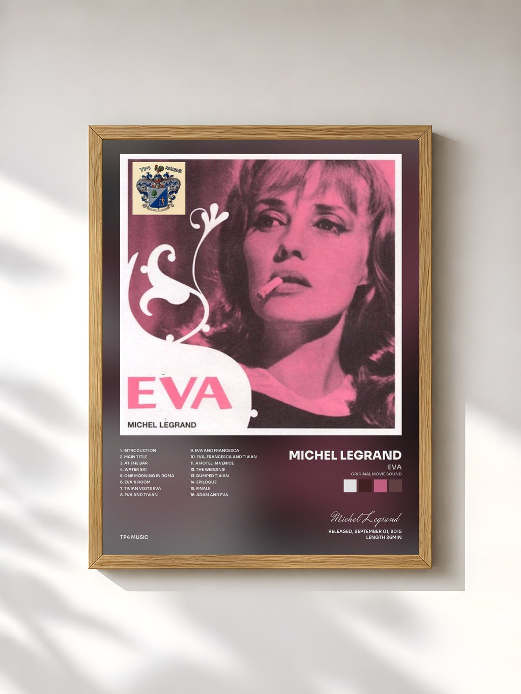 #bois Tableau de l'album Eva (Original Movie Sound) de Michel Legrand, cadre en bois brut, imprimé et encadré en France