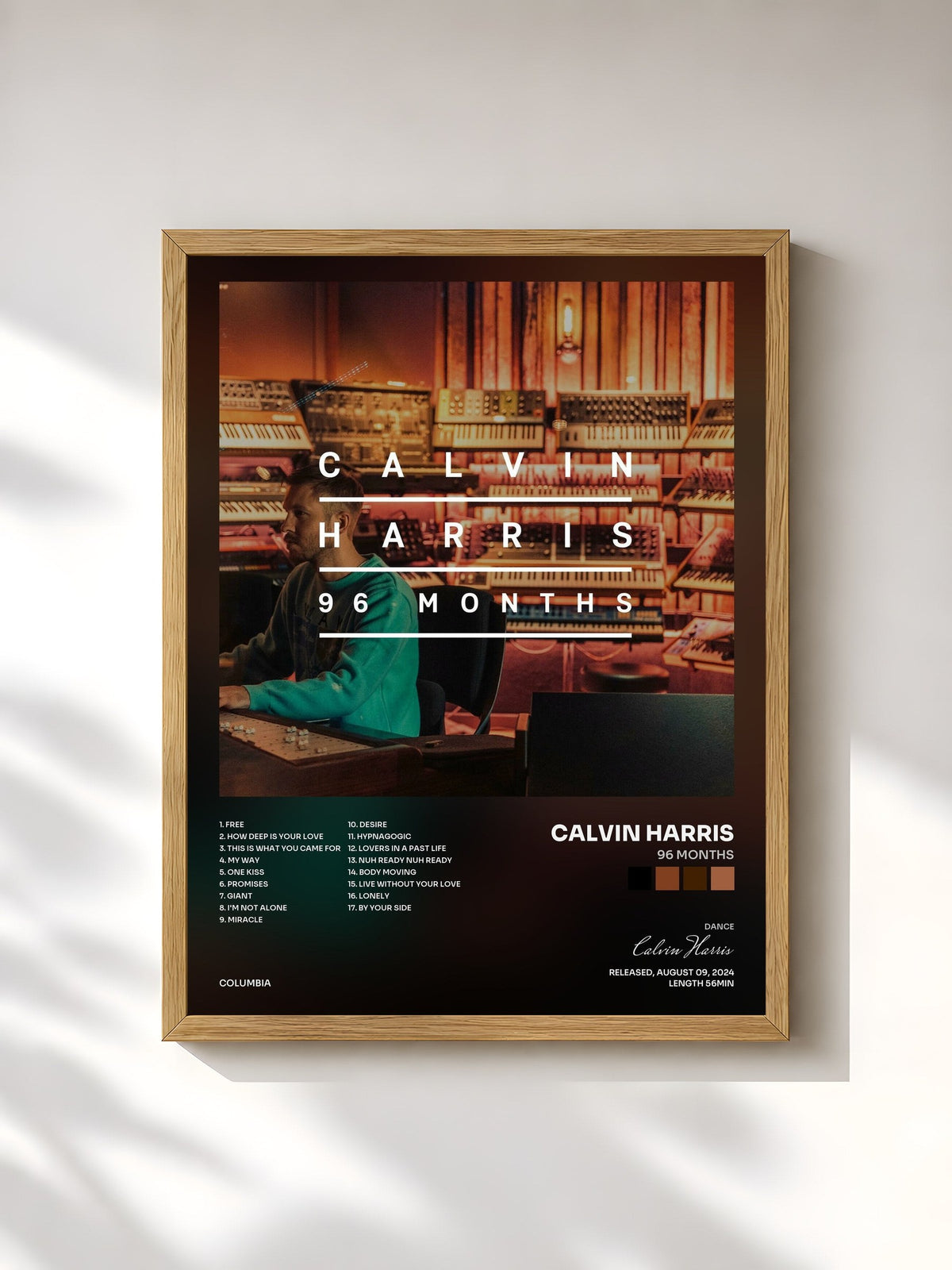 #bois Tableau de l'album 96 Months de Calvin Harris, cadre en bois brut, imprimé et encadré en France