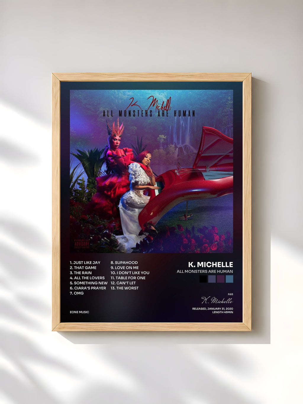 #bois Tableau de l'album All Monsters Are Human de K. Michelle, cadre en bois brut, imprimé et encadré en France