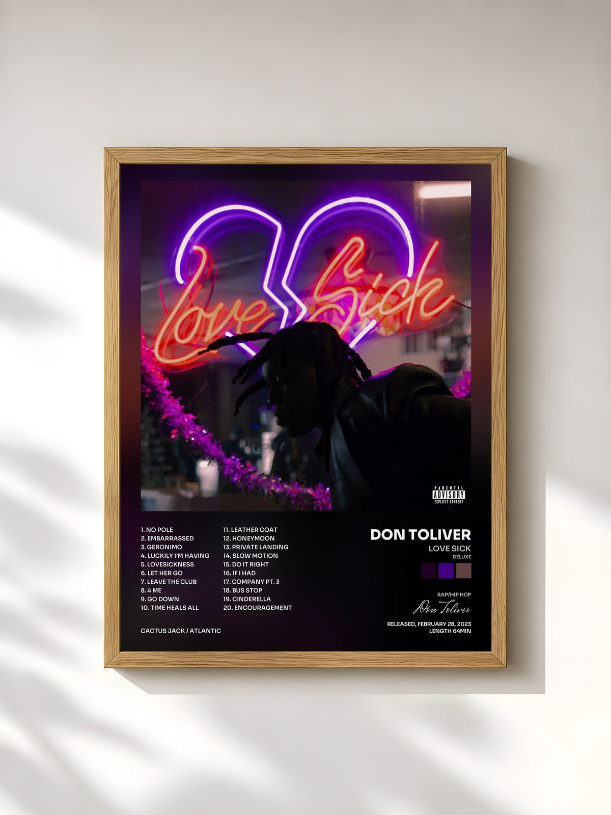 #bois Tableau de l'album Love Sick (Deluxe) de Don Toliver, cadre en bois brut, imprimé et encadré en France