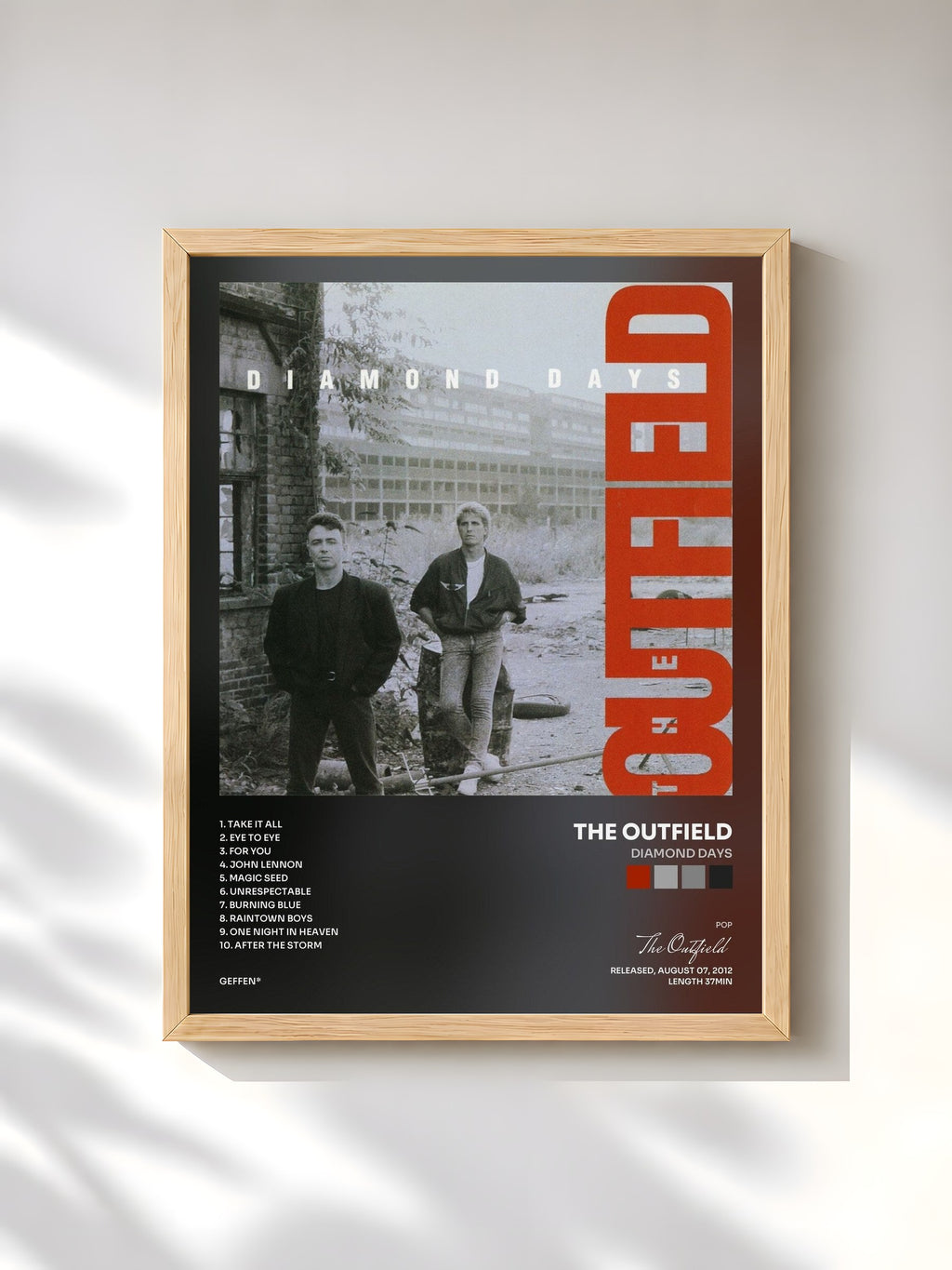 #bois Tableau de l'album Diamond Days de The Outfield, cadre en bois brut, imprimé et encadré en France