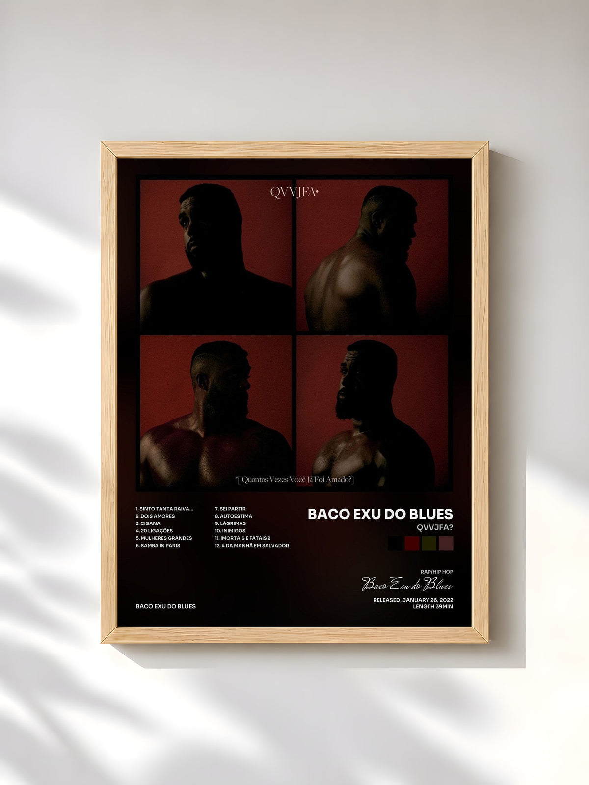 #bois Tableau de l'album QVVJFA? de Baco Exu do Blues, cadre en bois brut, imprimé et encadré en France