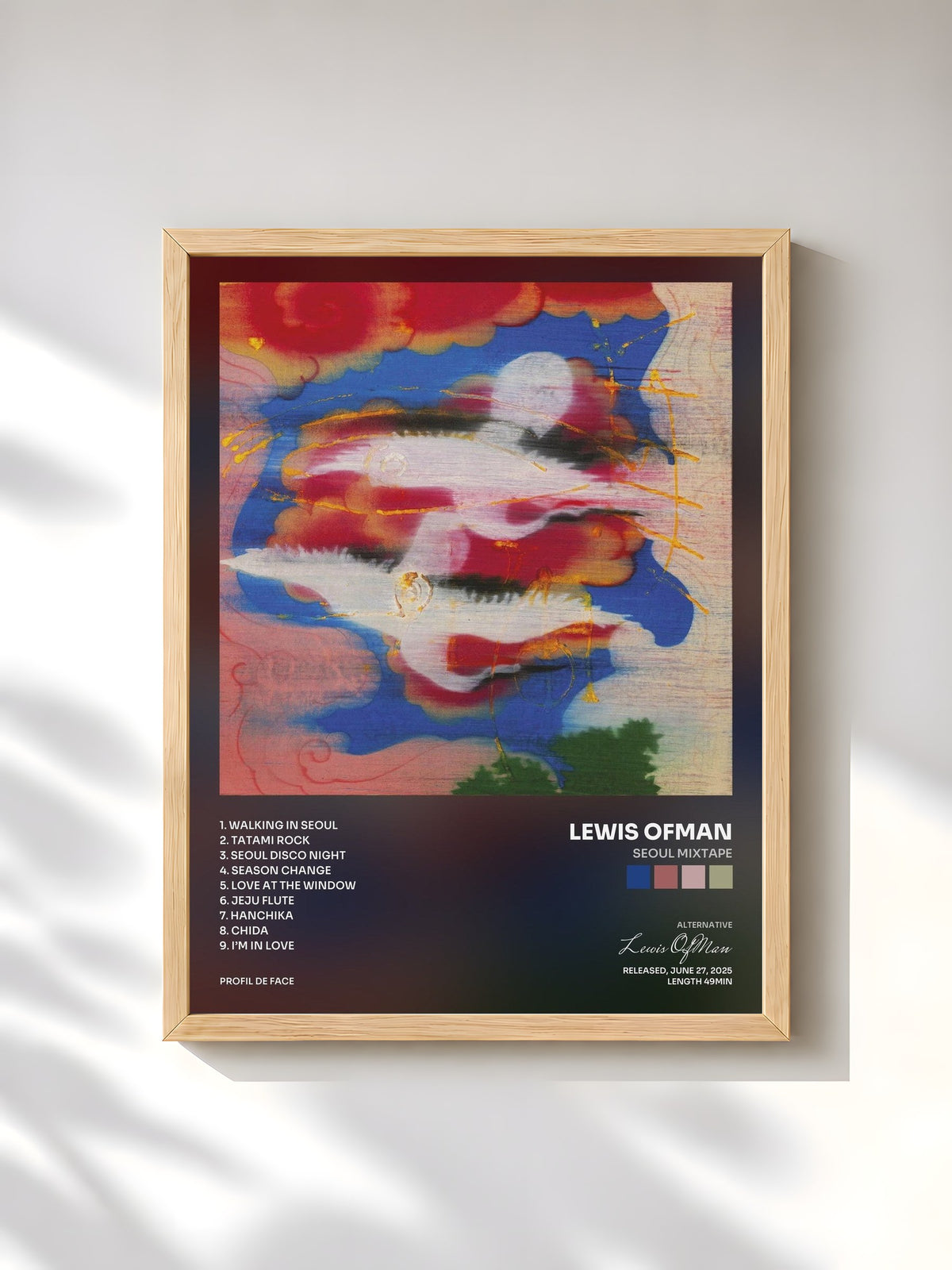 #bois Tableau de l'album Seoul Mixtape de Lewis OfMan, cadre en bois brut, imprimé et encadré en France