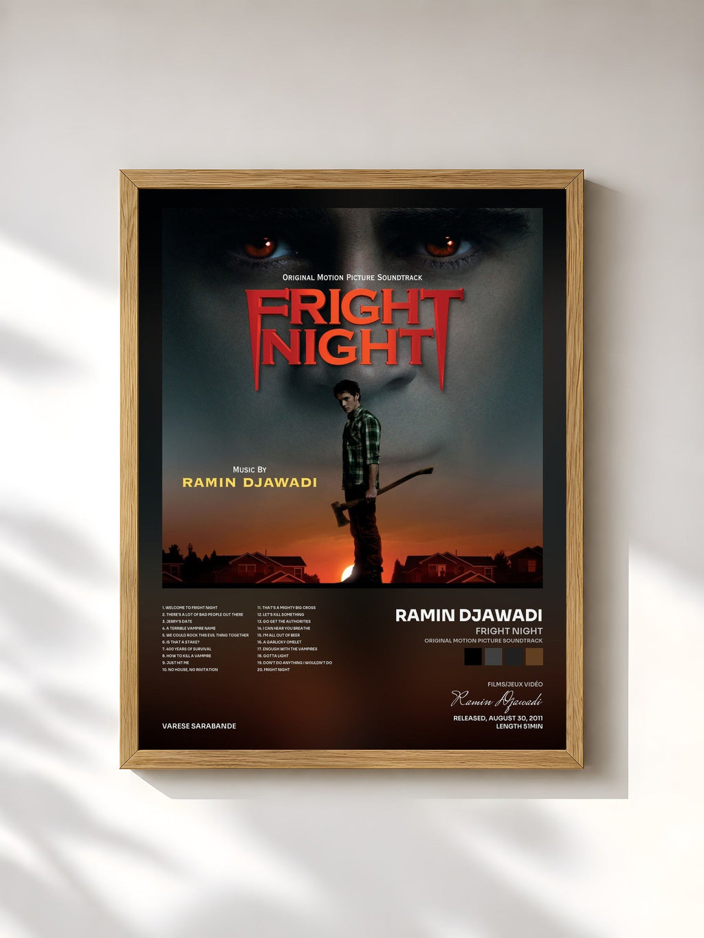 #bois Tableau de l'album Fright Night (Original Motion Picture Soundtrack) de Ramin Djawadi, cadre en bois brut, imprimé et encadré en France