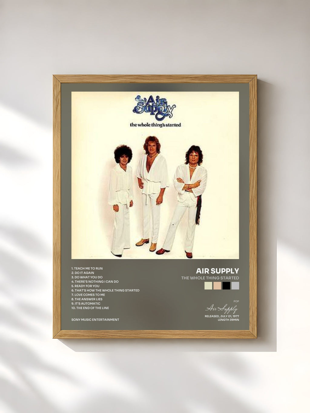 #bois Tableau de l'album The Whole Thing Started de Air Supply, cadre en bois brut, imprimé et encadré en France