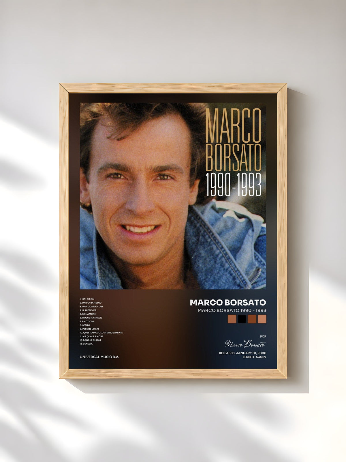 #bois Tableau de l'album Marco Borsato 1990 - 1993 de Marco Borsato, cadre en bois brut, imprimé et encadré en France
