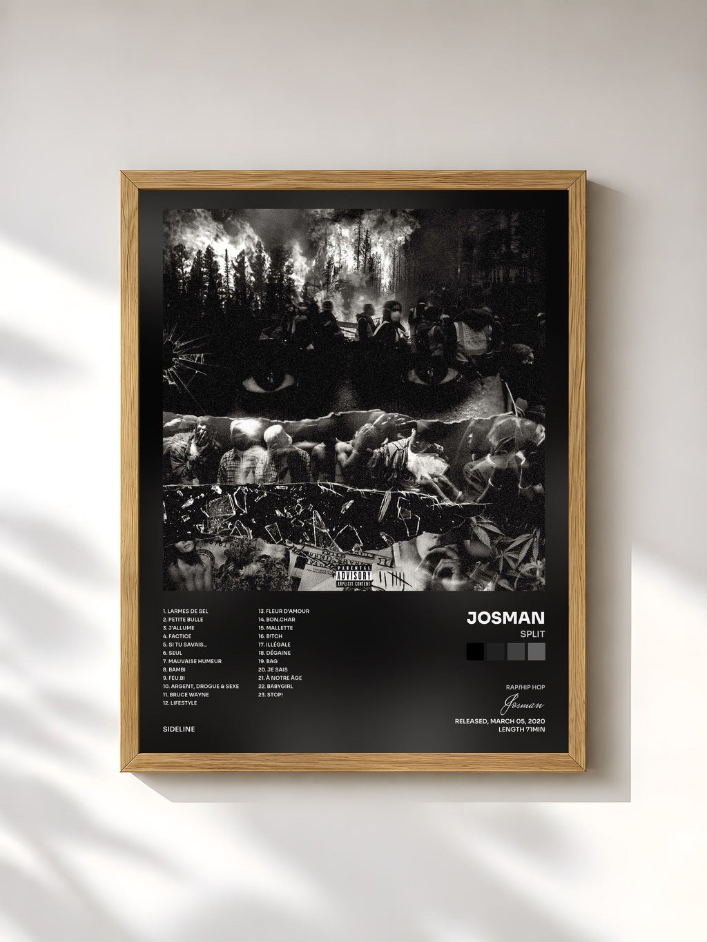 #bois Tableau de l'album SPLIT de Josman, cadre en bois brut, imprimé et encadré en France