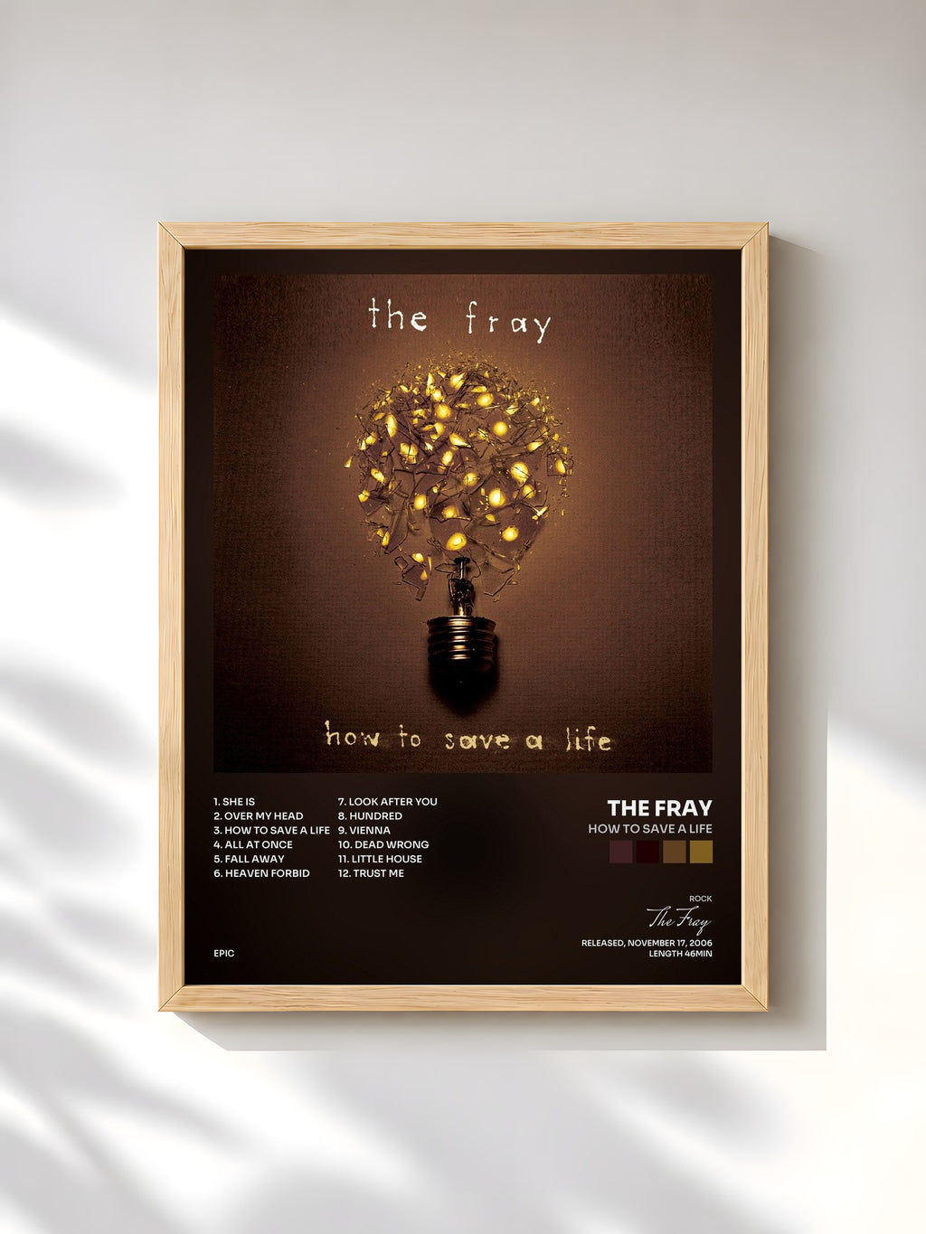 #bois Tableau de l'album How To Save A Life de The Fray, cadre en bois brut, imprimé et encadré en France