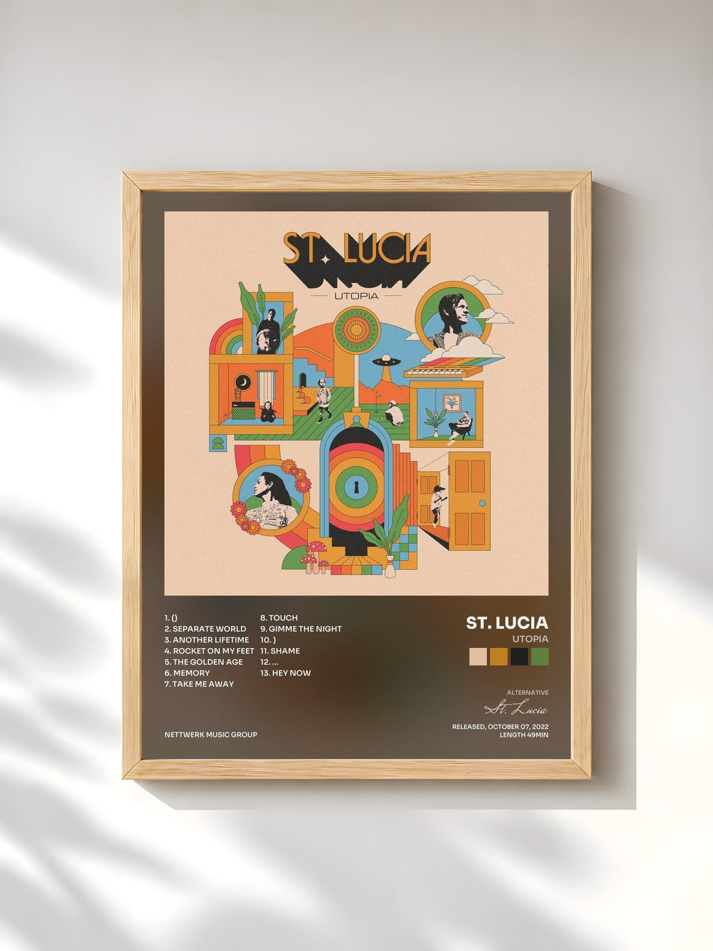 #bois Tableau de l'album Utopia de St. Lucia, cadre en bois brut, imprimé et encadré en France