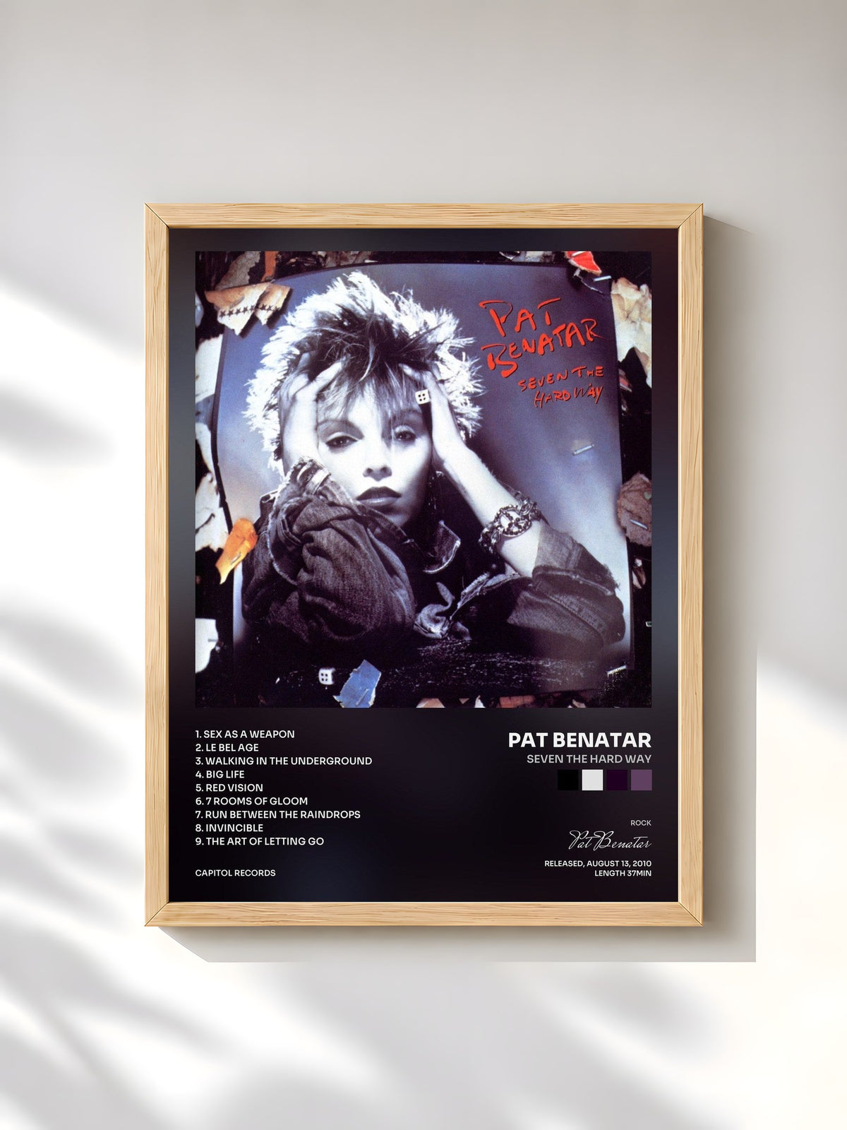 #bois Tableau de l'album Seven The Hard Way de Pat Benatar, cadre en bois brut, imprimé et encadré en France