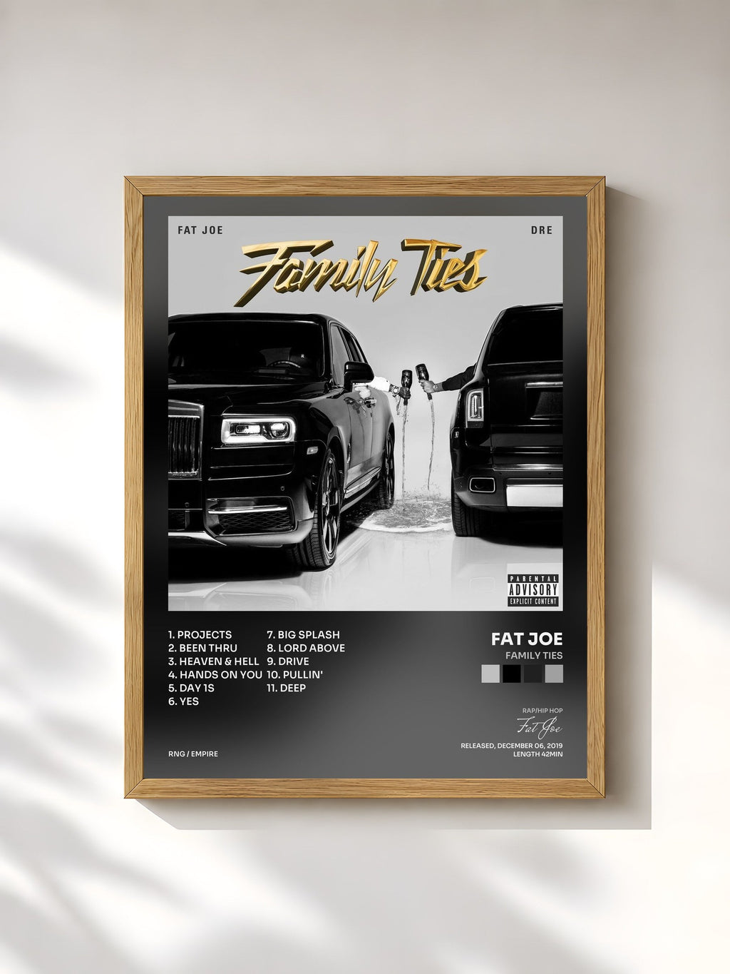 #bois Tableau de l'album Family Ties de Fat Joe, cadre en bois brut, imprimé et encadré en France