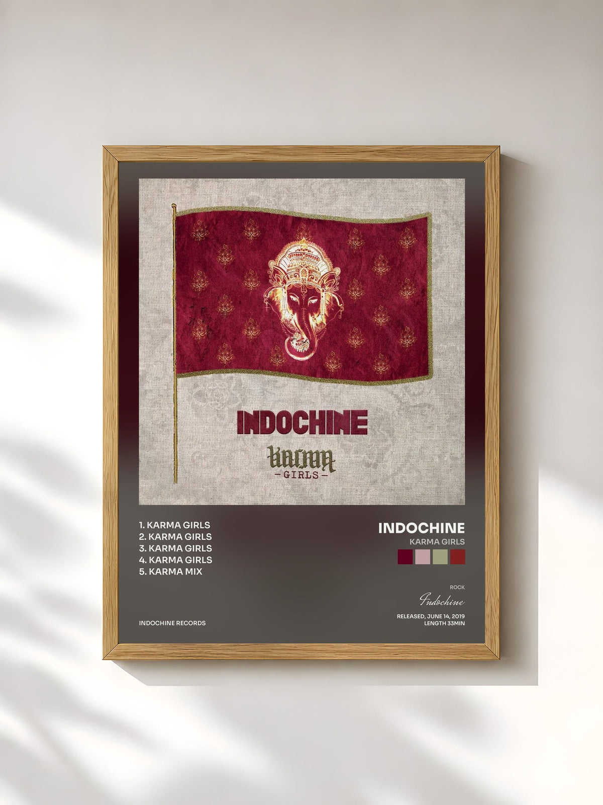 #bois Tableau de l'album Karma Girls de Indochine, cadre en bois brut, imprimé et encadré en France