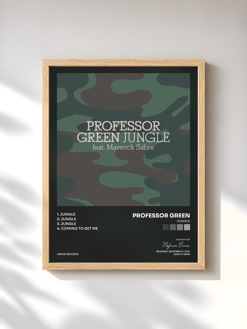#bois Tableau de l'album Jungle de Professor Green, cadre en bois brut, imprimé et encadré en France