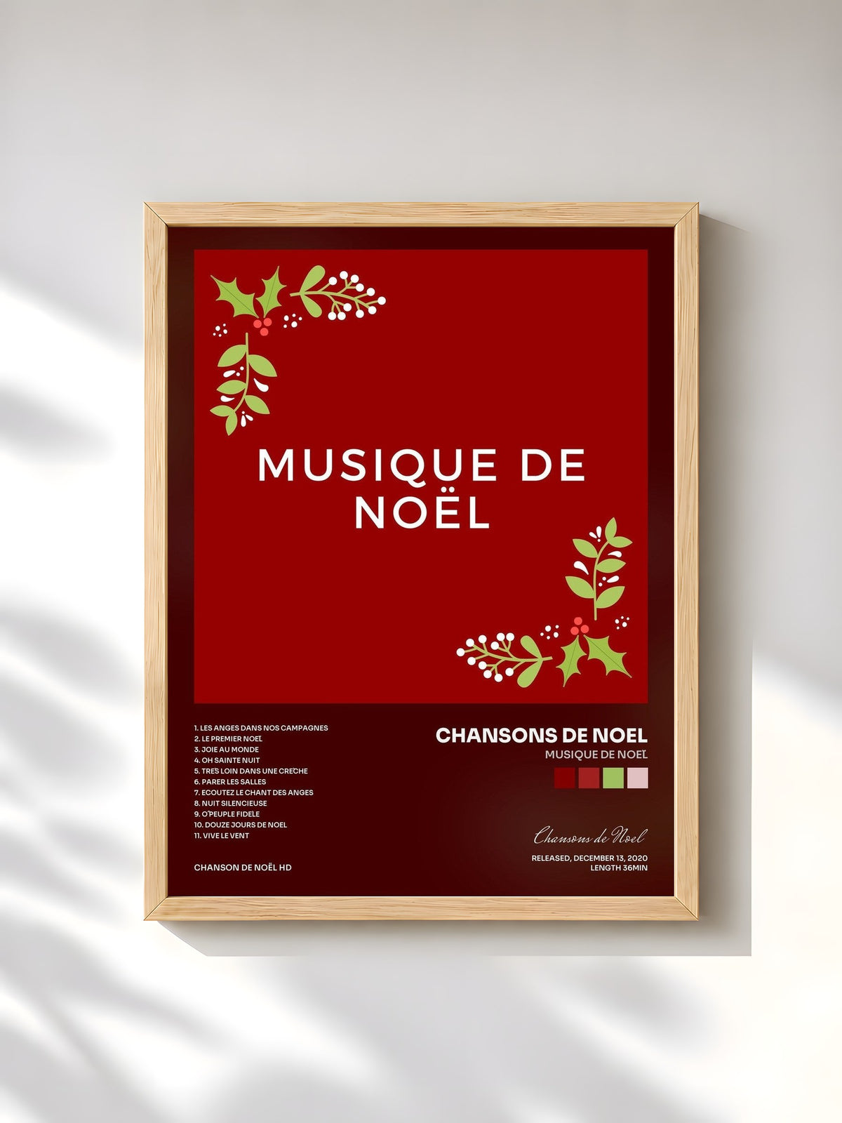 #bois Tableau de l'album Musique De Noël de Chansons de Noel, cadre en bois brut, imprimé et encadré en France