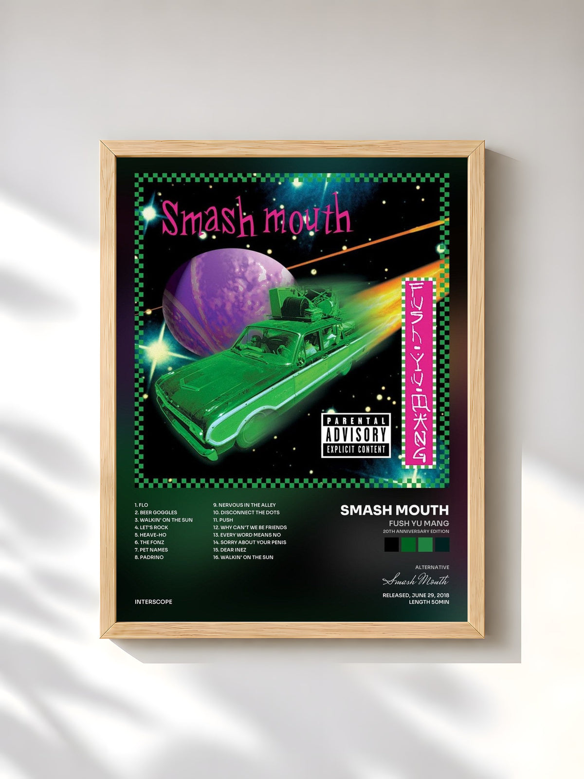 #bois Tableau de l'album Fush Yu Mang (20th Anniversary Edition) de Smash Mouth, cadre en bois brut, imprimé et encadré en France