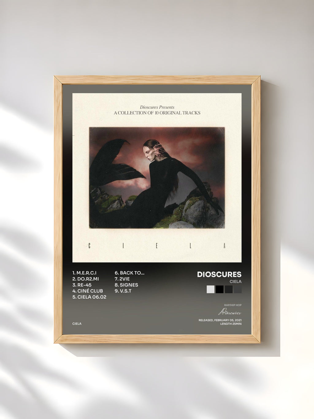 #bois Tableau de l'album CIELA de Dioscures, cadre en bois brut, imprimé et encadré en France
