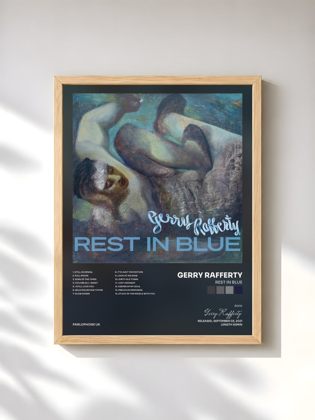 #bois Tableau de l'album Rest In Blue de Gerry Rafferty, cadre en bois brut, imprimé et encadré en France