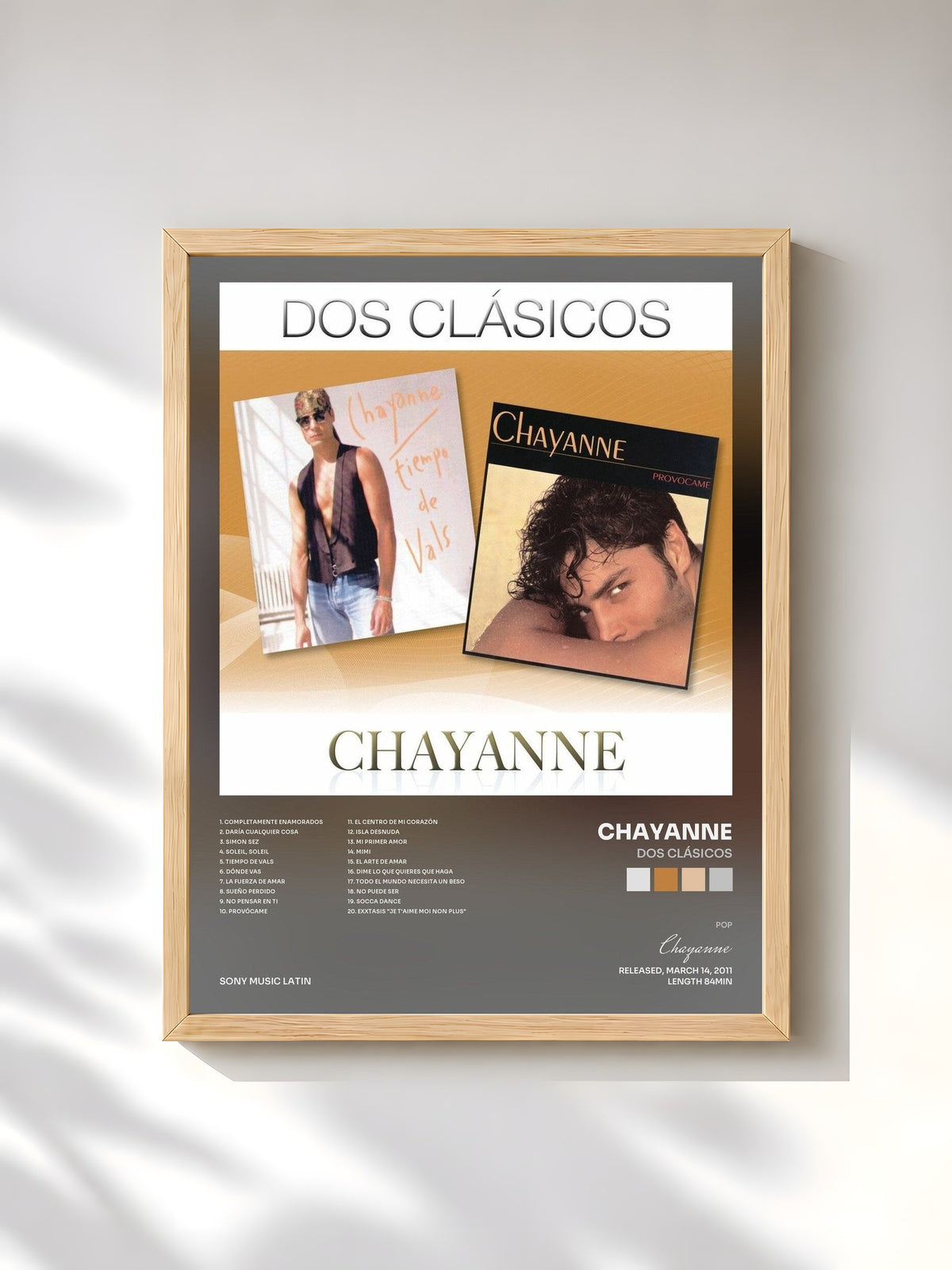 #bois Tableau de l'album Dos Clásicos de Chayanne, cadre en bois brut, imprimé et encadré en France