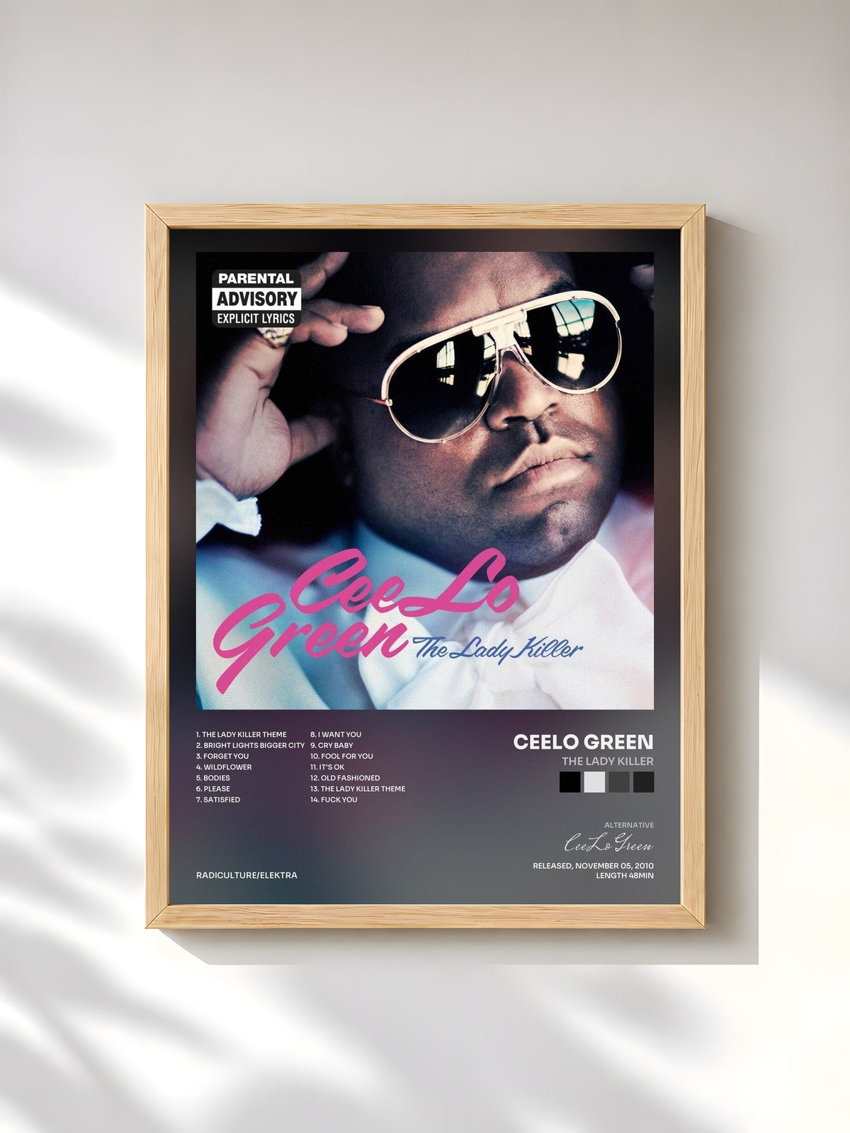 #bois Tableau de l'album The Lady Killer de CeeLo Green, cadre en bois brut, imprimé et encadré en France