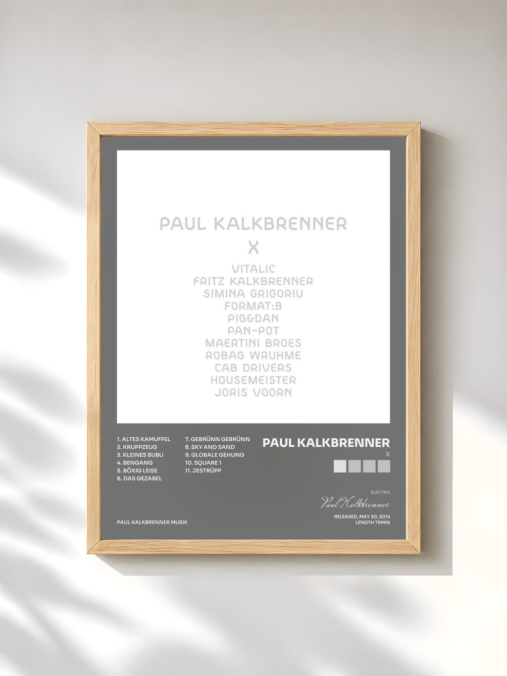 #bois Tableau de l'album X de Paul Kalkbrenner, cadre en bois brut, imprimé et encadré en France