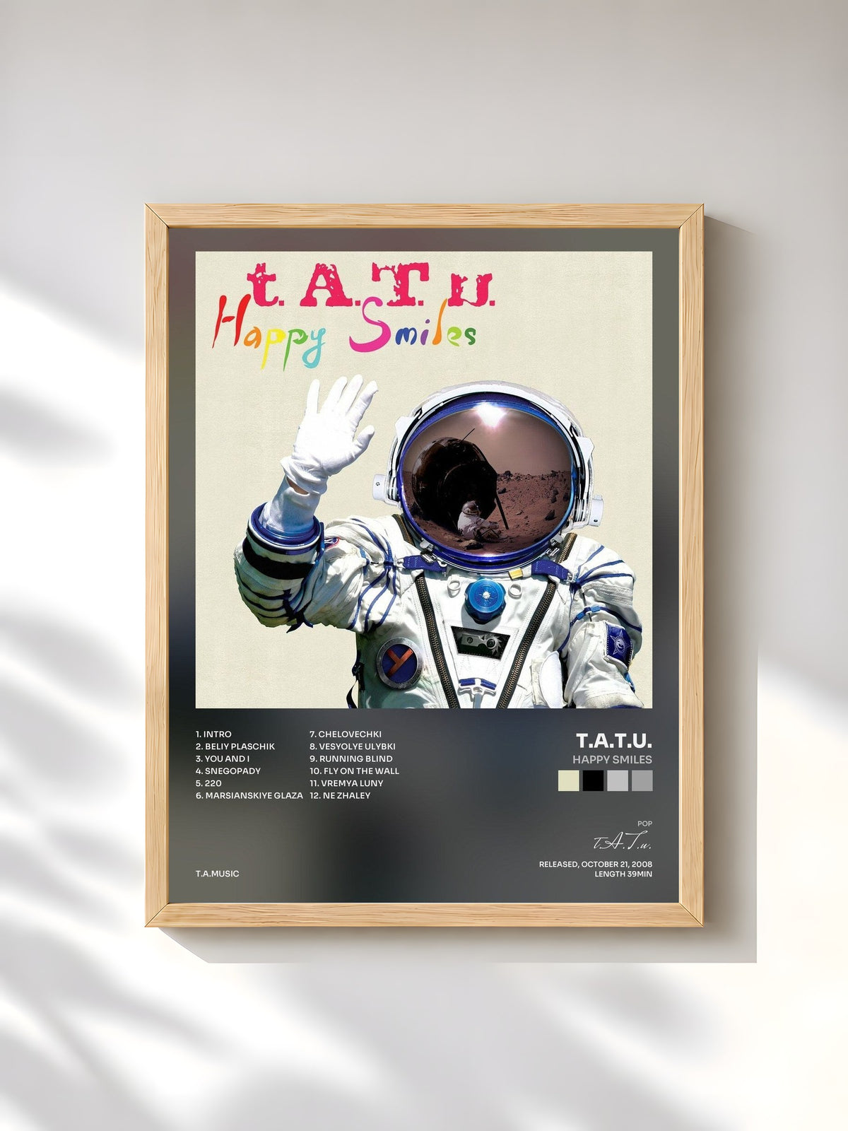 #bois Tableau de l'album Happy Smiles de t.A.T.u., cadre en bois brut, imprimé et encadré en France