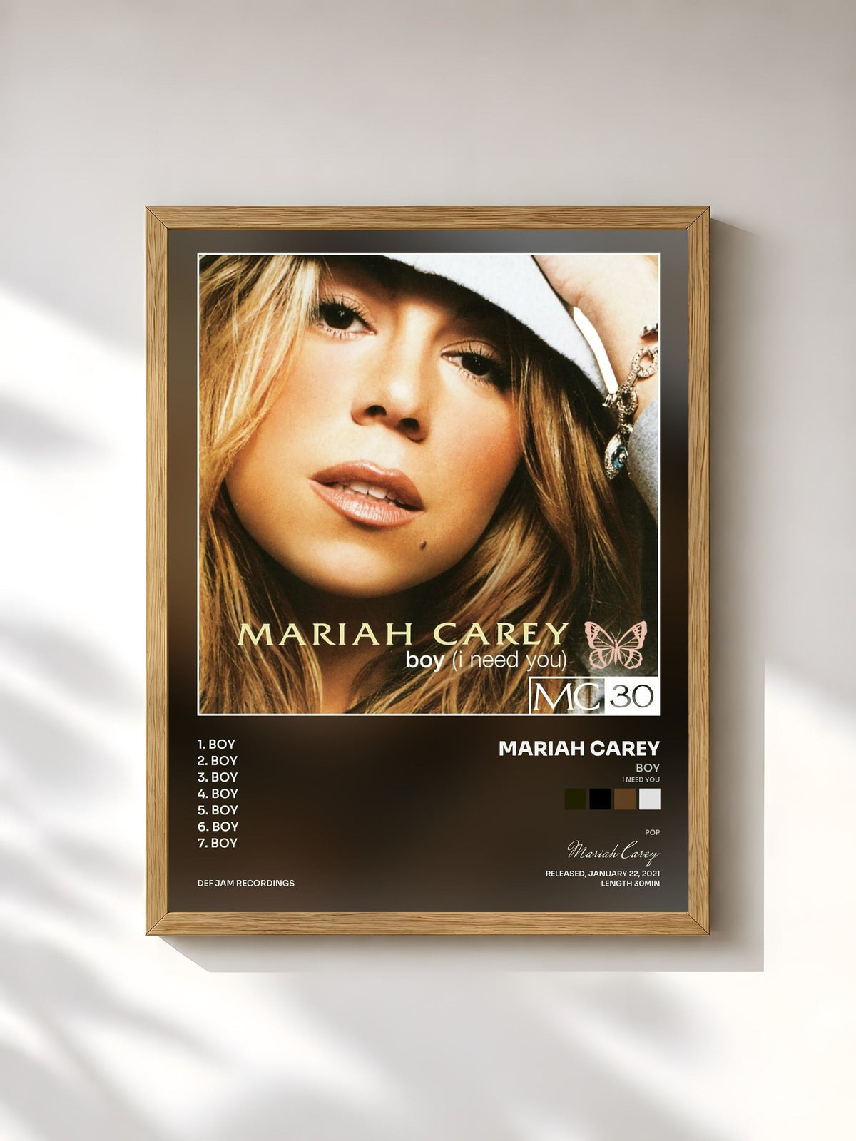 #bois Tableau de l'album Boy (I Need You) - EP de Mariah Carey, cadre en bois brut, imprimé et encadré en France