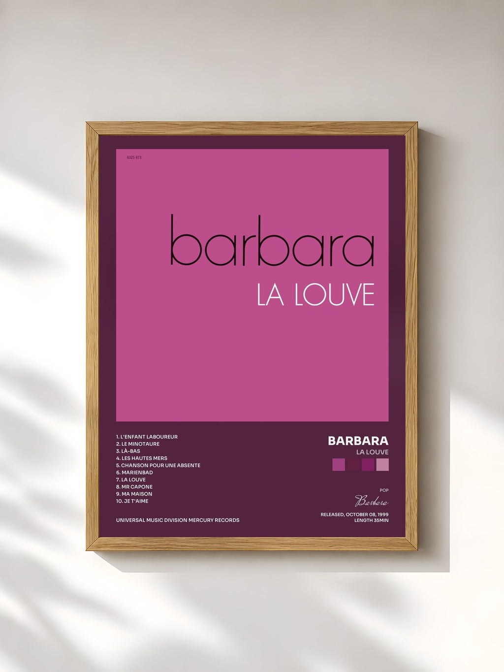 #bois Tableau de l'album La Louve de Barbara, cadre en bois brut, imprimé et encadré en France