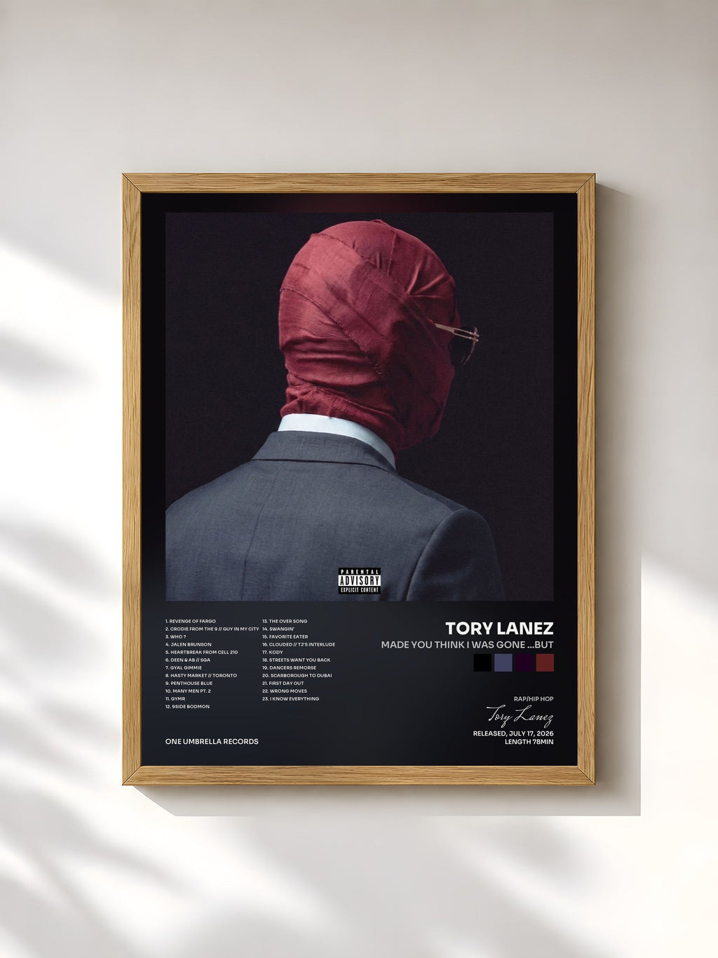 #bois Tableau de l'album Made You Think I Was Gone ...But de Tory Lanez, cadre en bois brut, imprimé et encadré en France