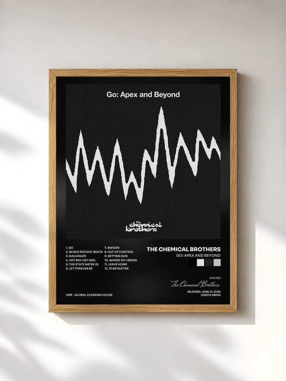 #bois Tableau de l'album Go: Apex And Beyond de The Chemical Brothers, cadre en bois brut, imprimé et encadré en France
