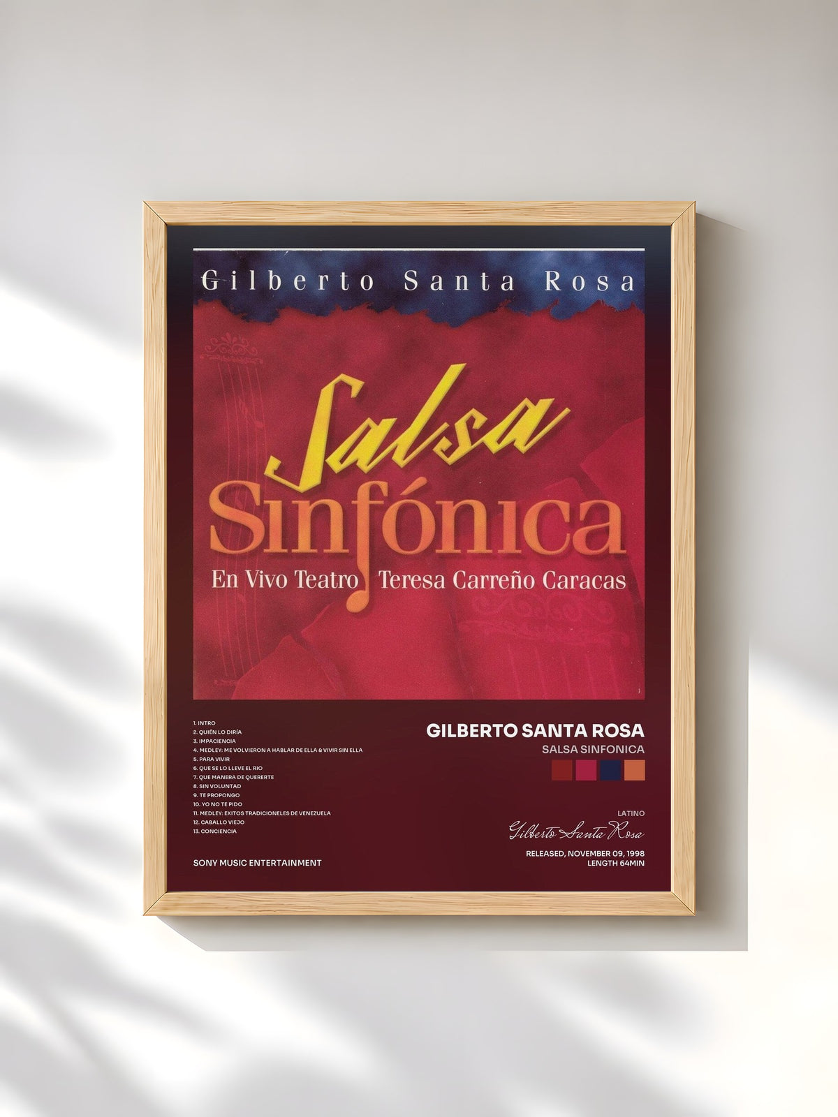 #bois Tableau de l'album Salsa Sinfonica de Gilberto Santa Rosa, cadre en bois brut, imprimé et encadré en France