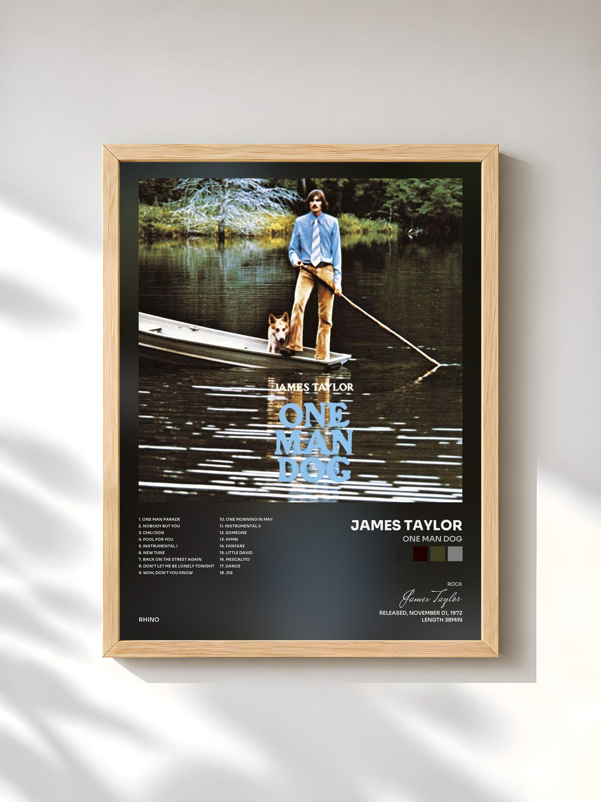 #bois Tableau de l'album One Man Dog de James Taylor, cadre en bois brut, imprimé et encadré en France