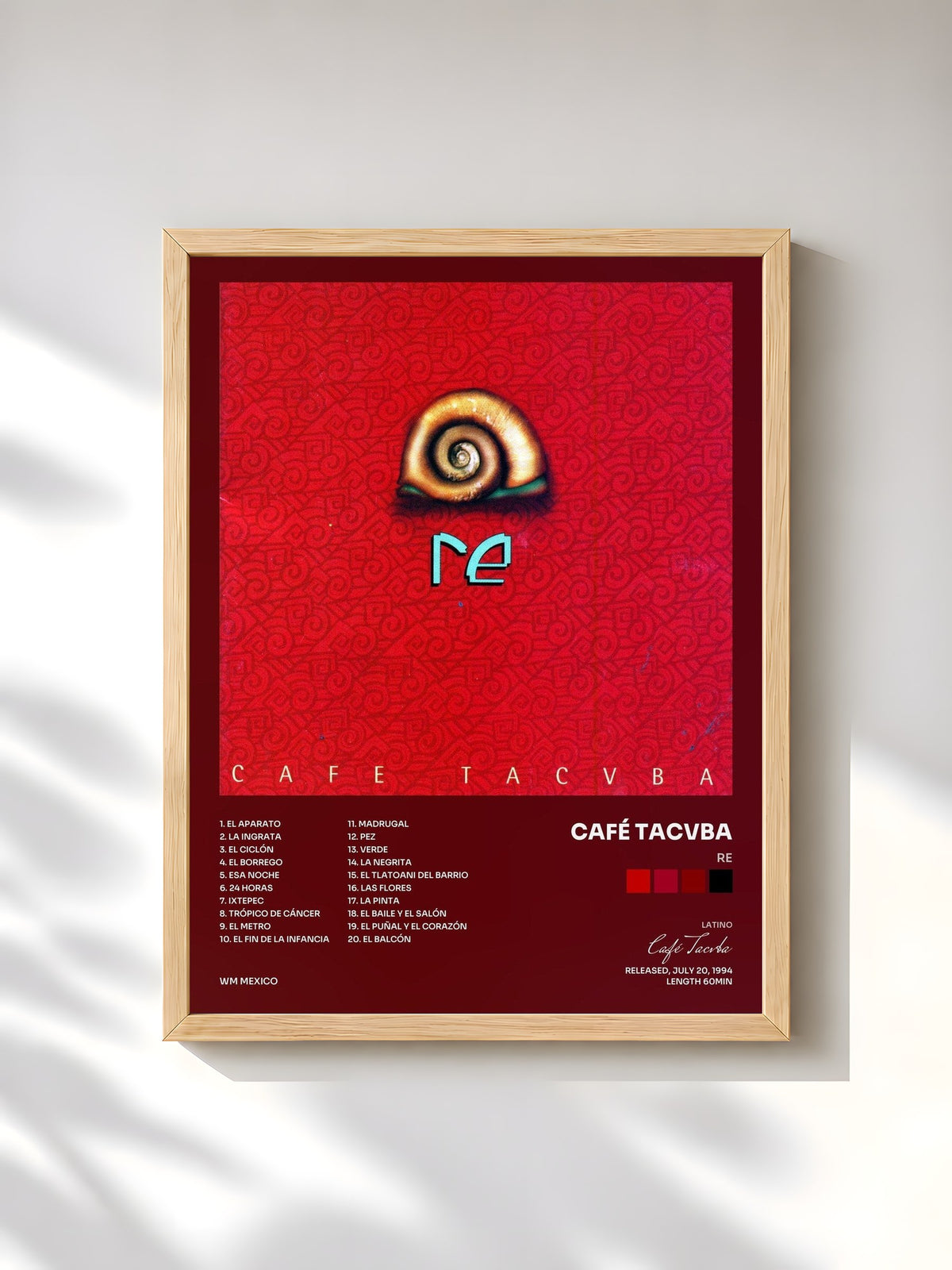 #bois Tableau de l'album Re de Café Tacvba, cadre en bois brut, imprimé et encadré en France