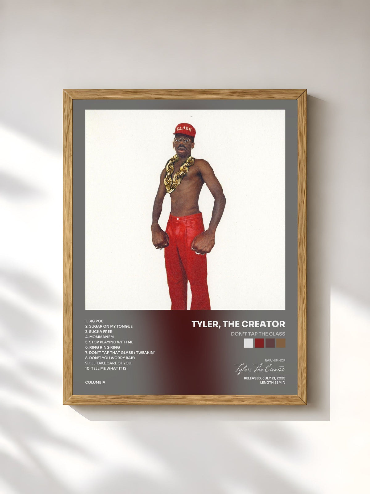 #bois Tableau de l'album DON'T TAP THE GLASS de Tyler, The Creator, cadre en bois brut, imprimé et encadré en France