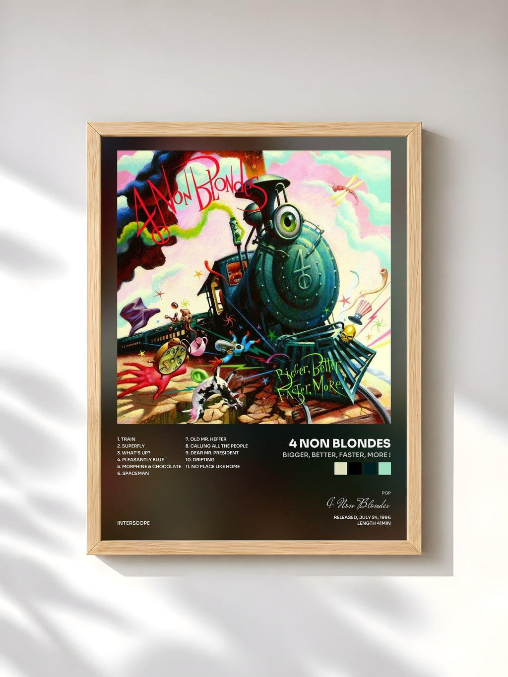 #bois Tableau de l'album Bigger, Better, Faster, More ! de 4 Non Blondes, cadre en bois brut, imprimé et encadré en France