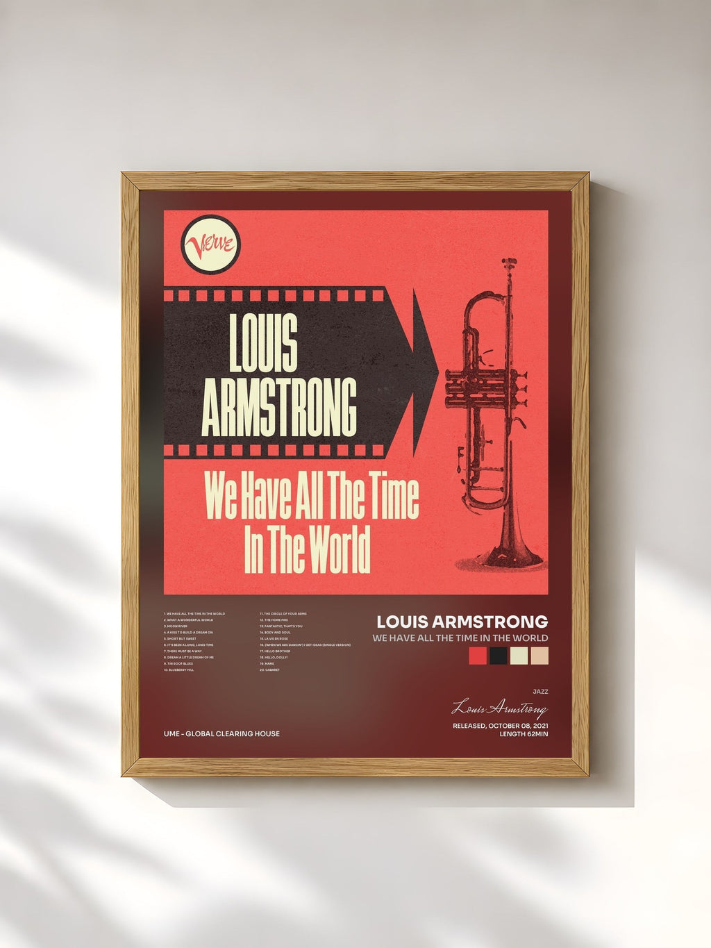 #bois Tableau de l'album We Have All the Time in the World de Louis Armstrong, cadre en bois brut, imprimé et encadré en France