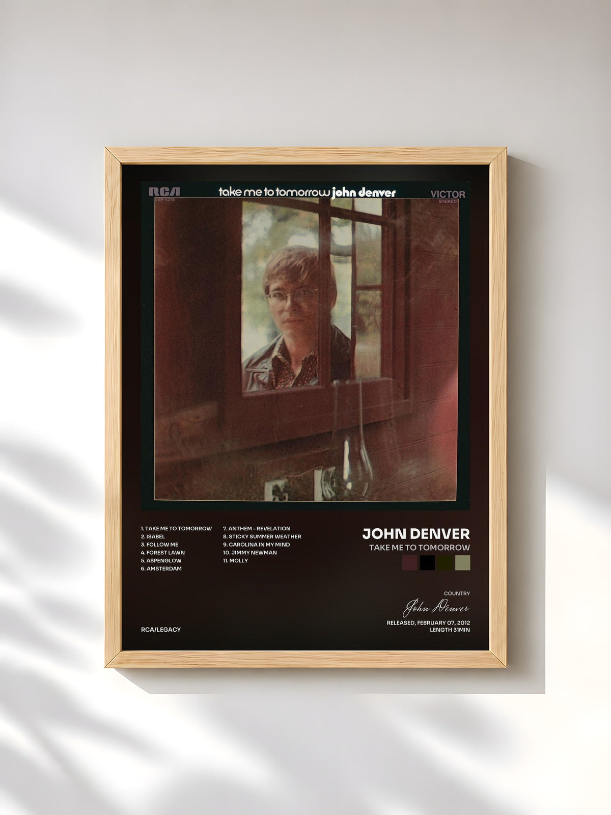 #bois Tableau de l'album Take Me To Tomorrow de John Denver, cadre en bois brut, imprimé et encadré en France