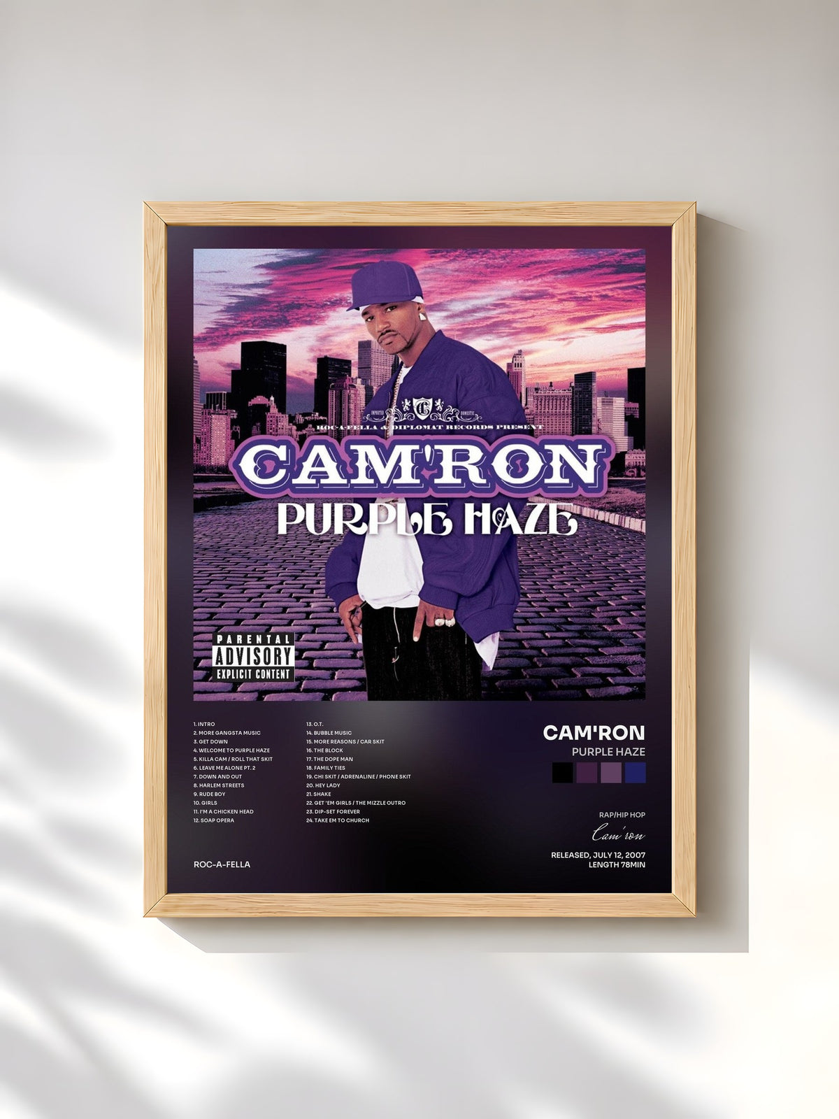 #bois Tableau de l'album Purple Haze de Cam'ron, cadre en bois brut, imprimé et encadré en France