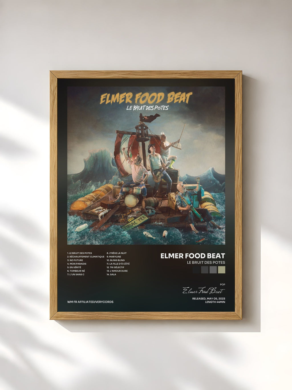 #bois Tableau de l'album Le bruit des potes de Elmer Food Beat, cadre en bois brut, imprimé et encadré en France