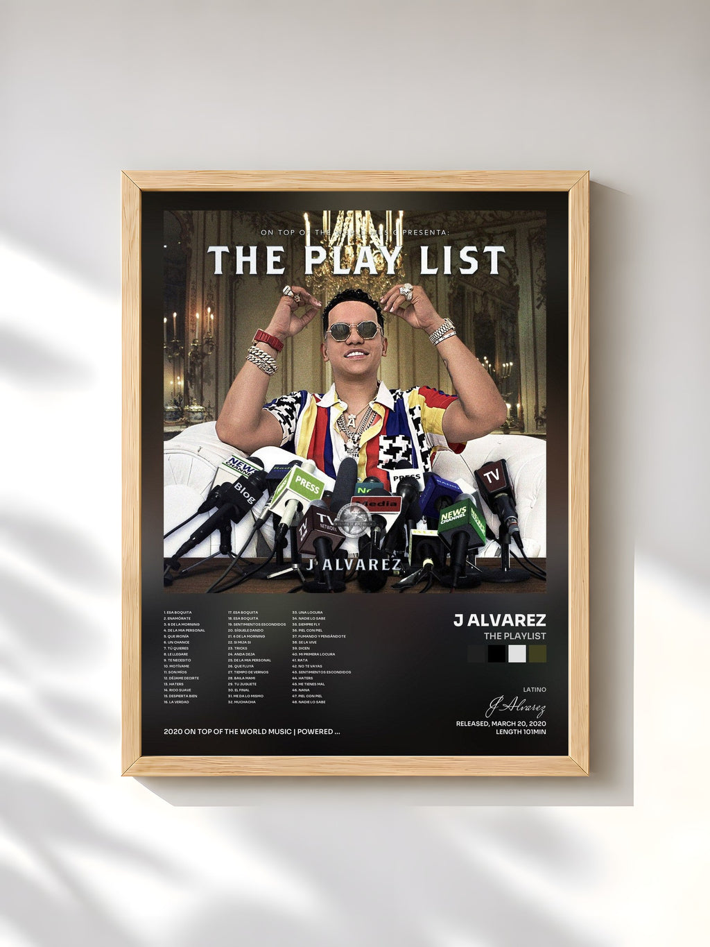 #bois Tableau de l'album The Playlist de J Alvarez, cadre en bois brut, imprimé et encadré en France