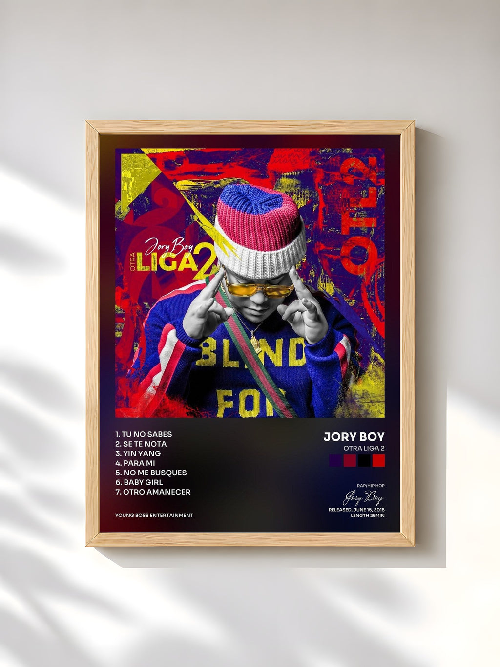 #bois Tableau de l'album Otra Liga 2 de Jory Boy, cadre en bois brut, imprimé et encadré en France