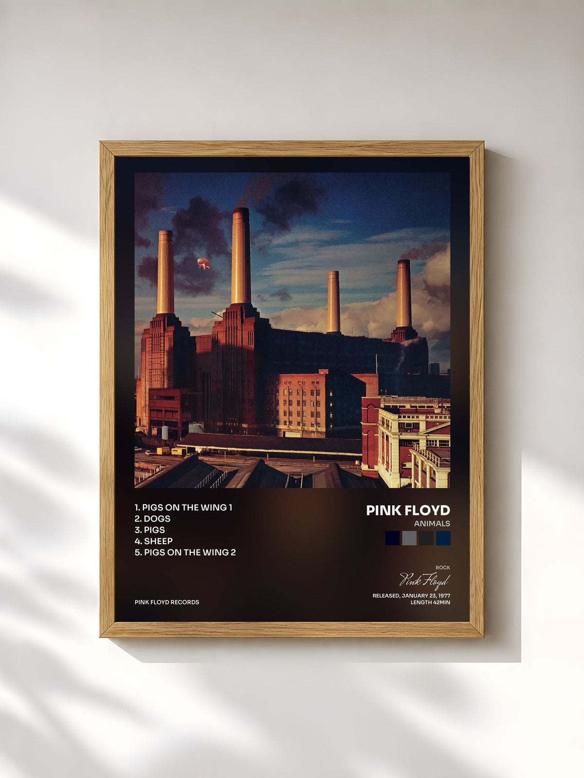 #bois Tableau de l'album Animals de Pink Floyd, cadre en bois brut, imprimé et encadré en France