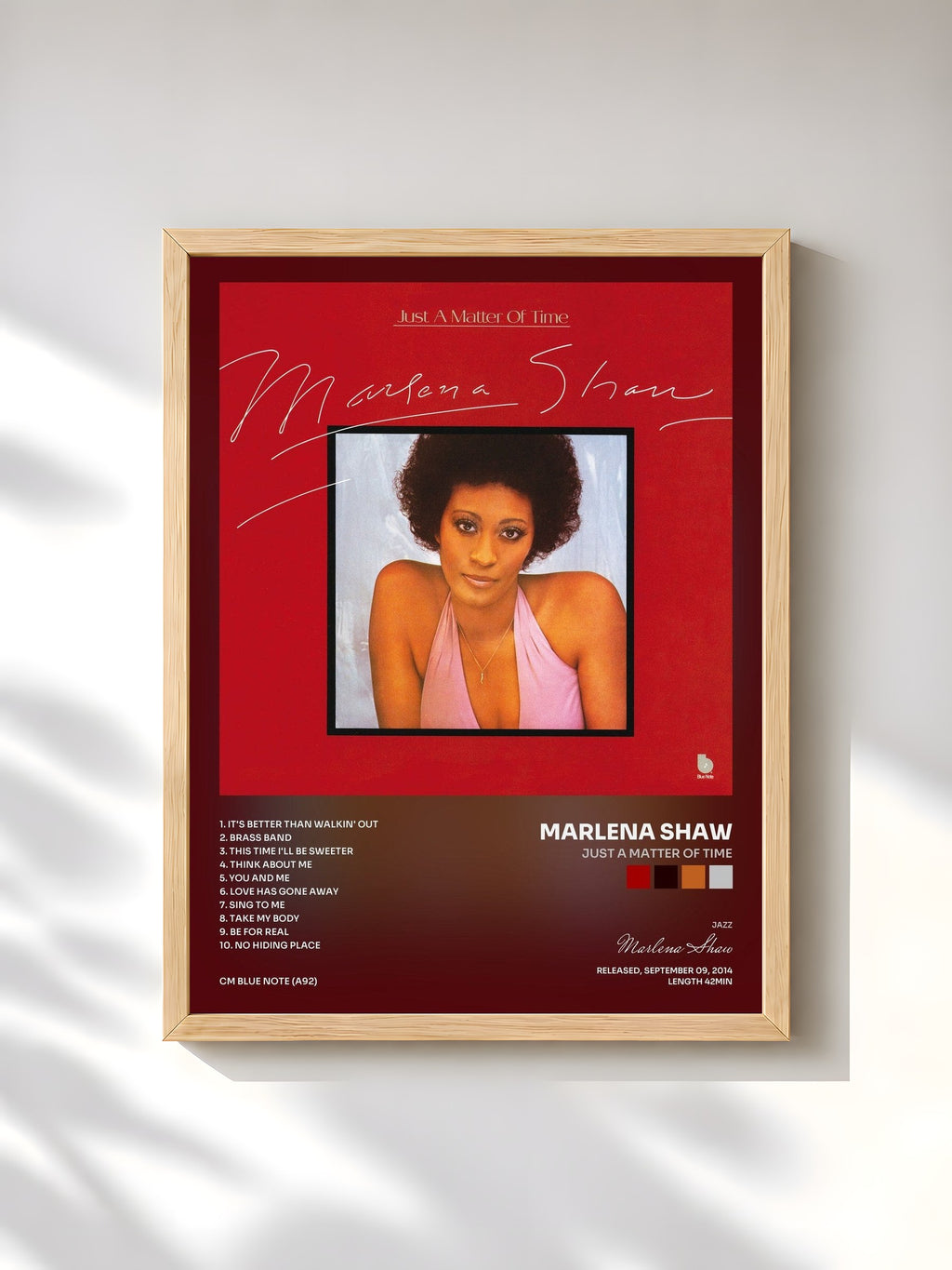 #bois Tableau de l'album Just A Matter Of Time de Marlena Shaw, cadre en bois brut, imprimé et encadré en France