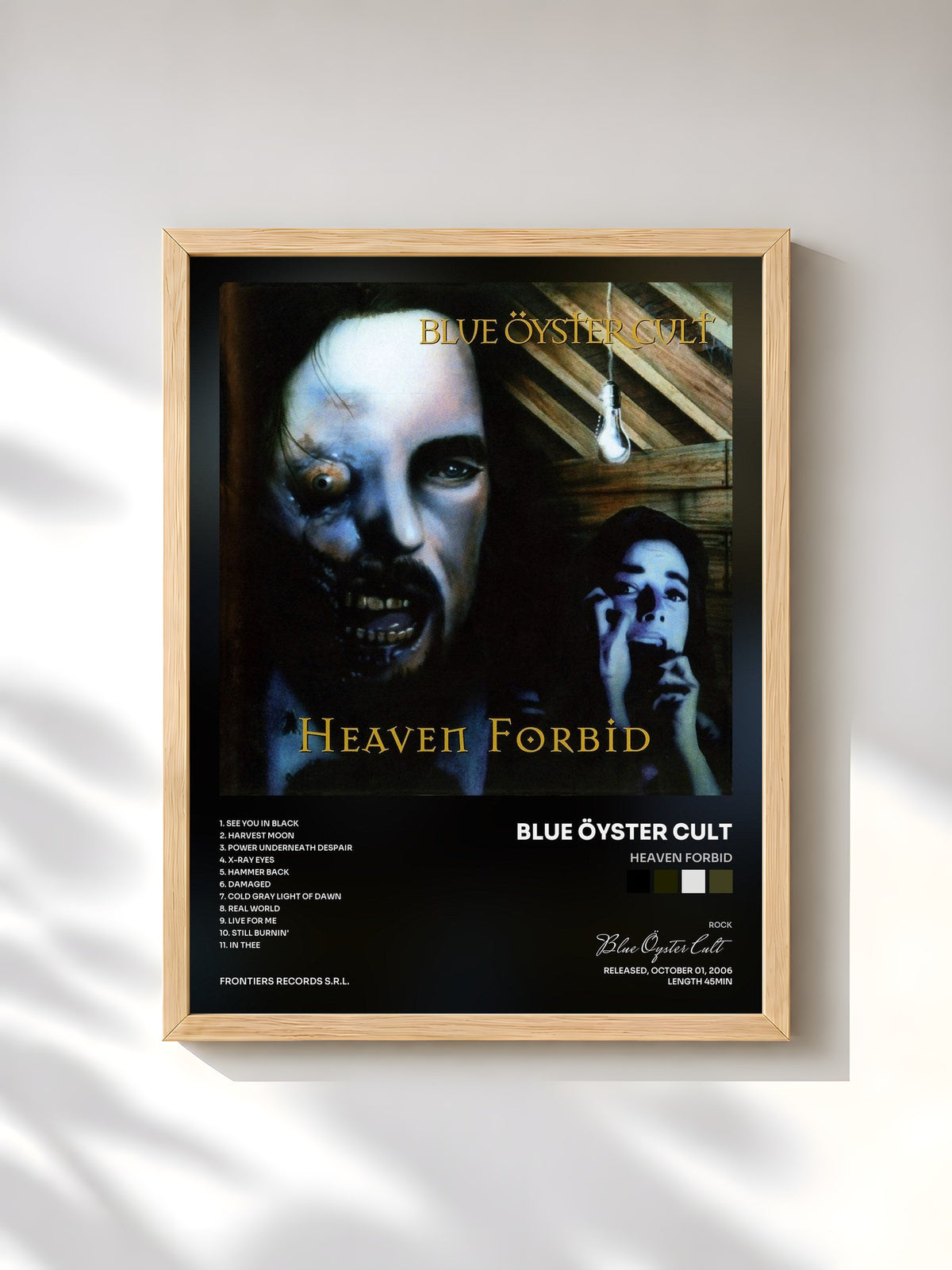 #bois Tableau de l'album Heaven Forbid de Blue Öyster Cult, cadre en bois brut, imprimé et encadré en France