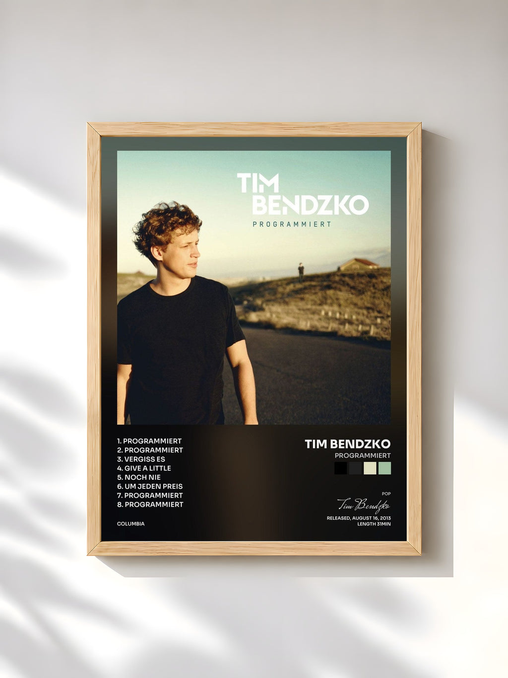 #bois Tableau de l'album Programmiert de Tim Bendzko, cadre en bois brut, imprimé et encadré en France