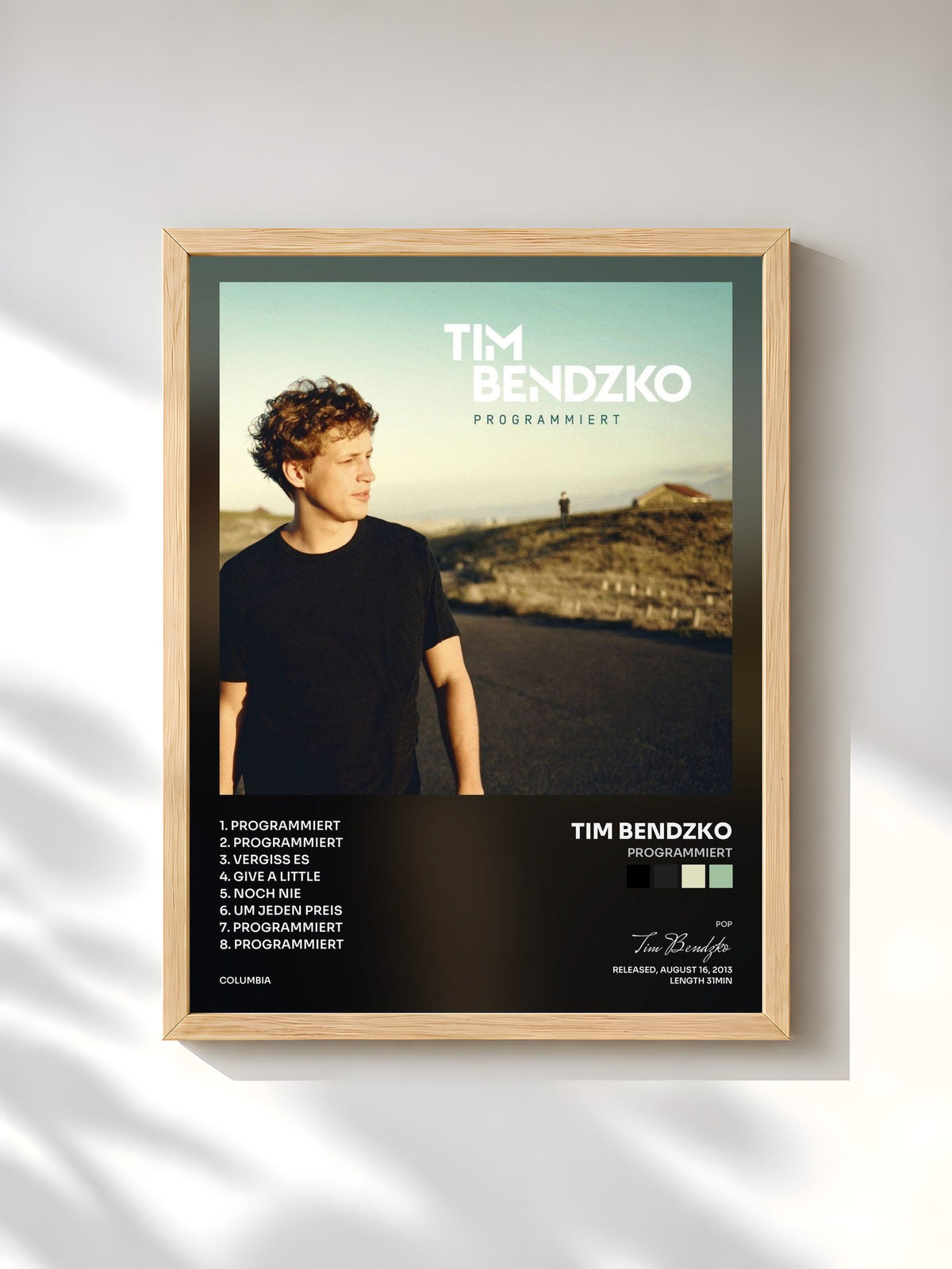 #bois Tableau de l'album Programmiert de Tim Bendzko, cadre en bois brut, imprimé et encadré en France