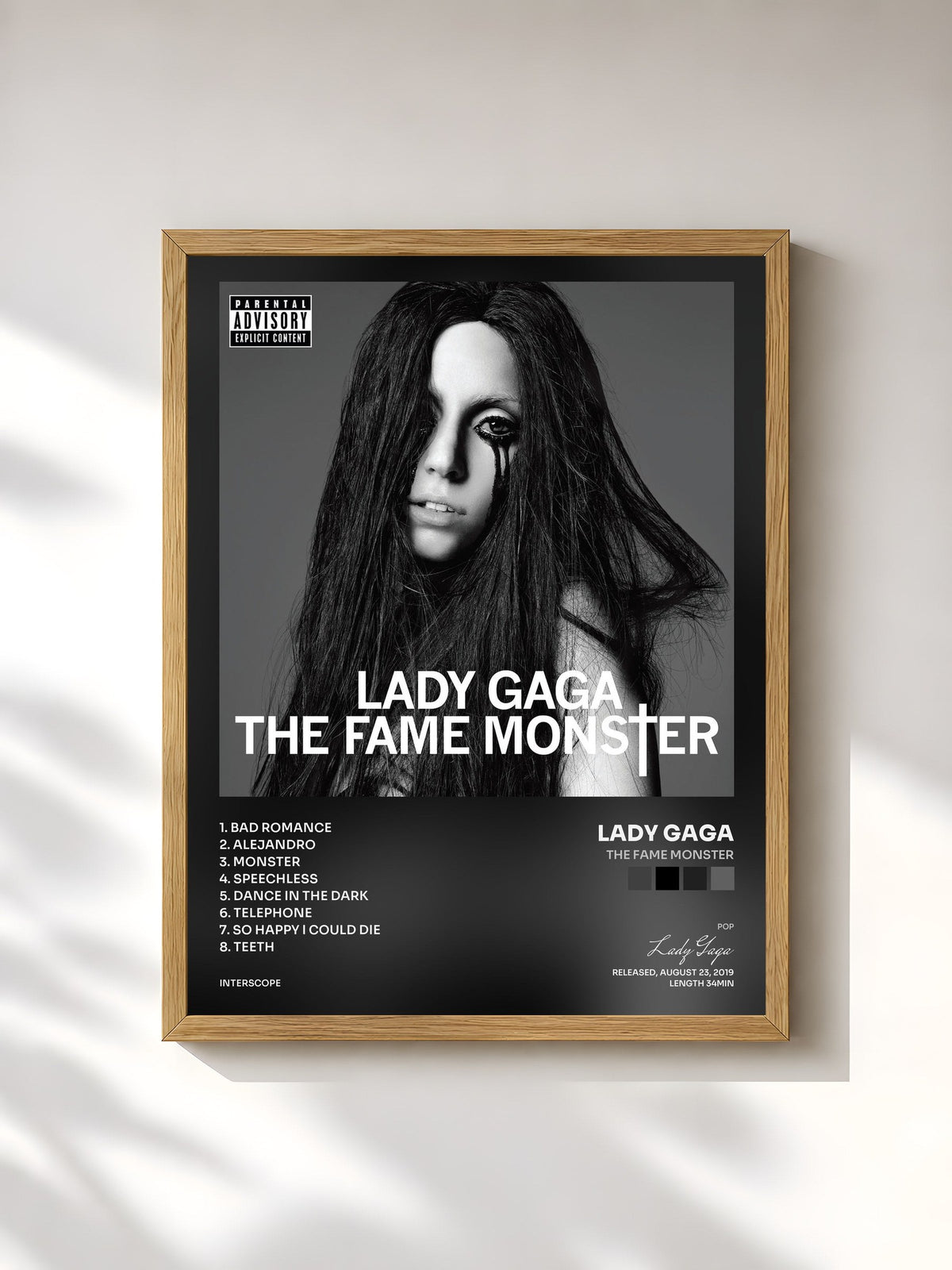 #bois Tableau de l'album The Fame Monster de Lady Gaga, cadre en bois brut, imprimé et encadré en France