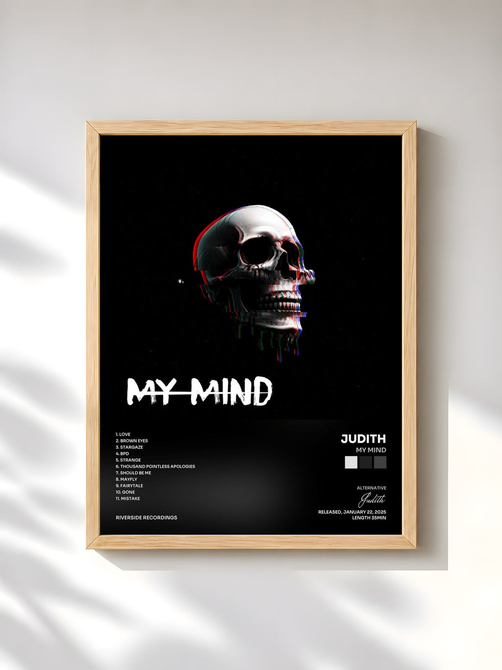 #bois Tableau de l'album My Mind de Judith, cadre en bois brut, imprimé et encadré en France